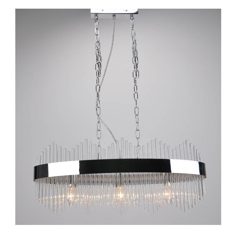 Moderne Pendelleuchte mit ovalem Lampenrahmen und Glasstäben