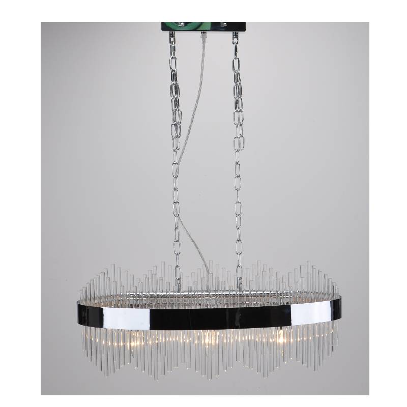 Moderne Pendelleuchte mit ovalem Lampenrahmen und Glasstäben