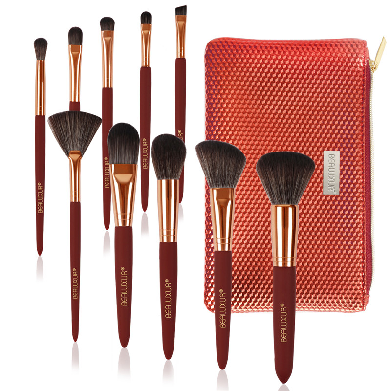 Make-up-Pinsel-Set, Premium-Kunstfaser-Make-up-Pinsel-Kit Powder Foundation Blending Eyeliner Gesichtskosmetik Concealer Lidschattenpinsel Werkzeuge mit PU-Leder-Reise-Make-up-Tasche (10 Stück)