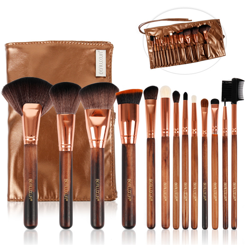 Make-up Pinsel Set, 13pcs Make-up Pinsel Premium Synthetic Bristles Powder Foundation Blush Contour Concealers Lip Eyeshadow Brushes Kit Nr.0005 Wooden Handle)