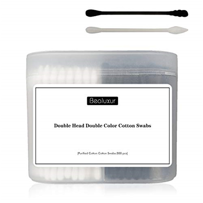 Cotton Swabs, 300Pcs Cotton Buds Double Head 100% Cotton White and Black Natural Paper Sticks Multipurpose Makeup