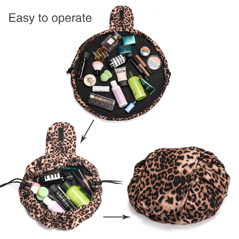 Lazy Cosmetic Bag / Make-up-Tasche mit Kordelzug / Kulturbeutel / Reisetasche mit großer Kapazität / Make-up-Organizer für Frauen und Mädchen - Leopard…