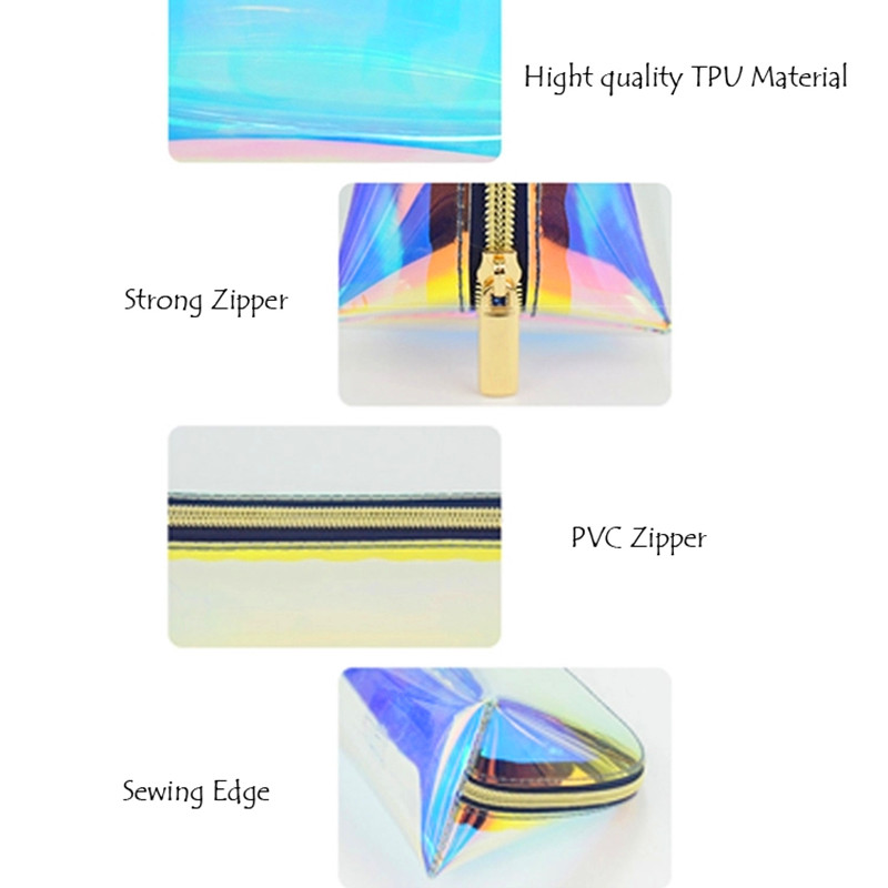 Benutzerdefinierte Transparente TPU Holografische Kosmetiktasche Personalisierter Laser Pvc Makeup Bag