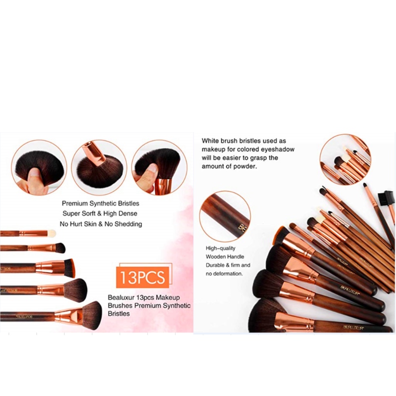 BEALUXUR 13-teilige Make-up-Pinsel mit Ledertasche Premium Synthetic Cosmetic Pinsel-Kit Umweltfreundliches Pinsel-Set