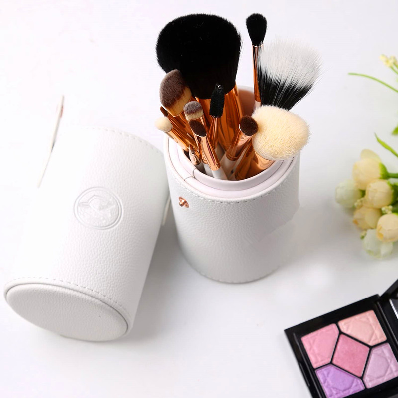 BEALUXUR Travel Makeup Pinsel Set White 12pcs Makeup Pinsel Premium Synthetic Hair Professional Foundation Pulver Contour Blush Kosmetik Augenbürste Sets mit Halter für Valentinstage Geschenke