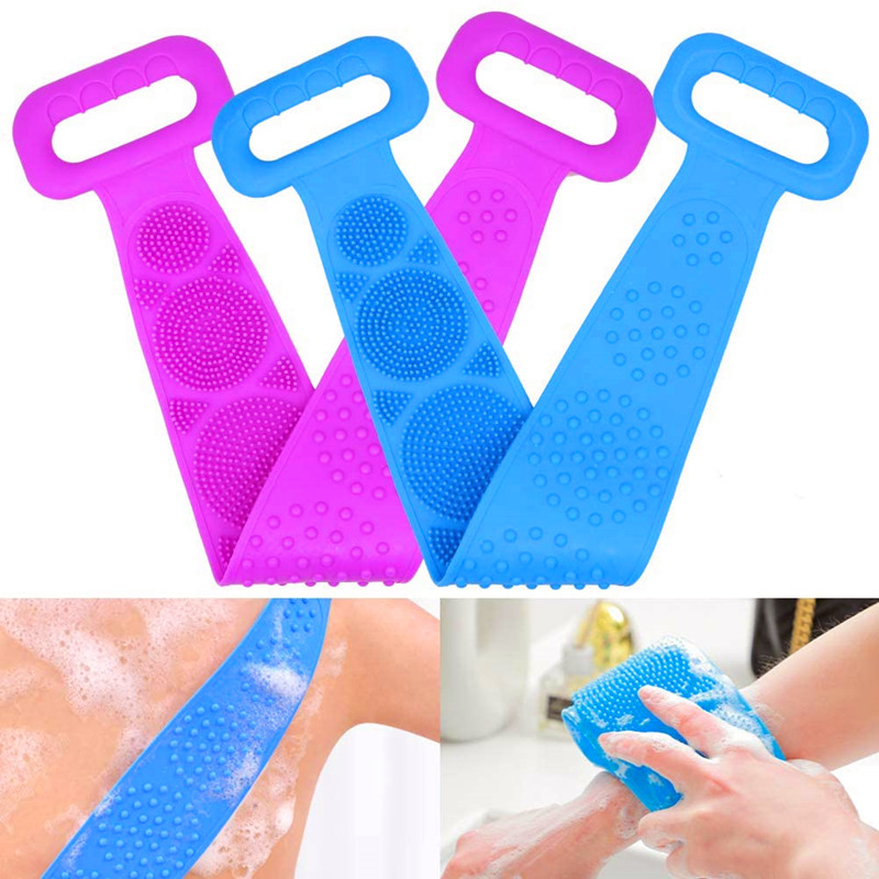 2er Pack Silikon Bad Körperbürste Back Scrubber Peeling Back Washer Scrub Softgürtel für Frauen Männer Deep Clean Massage Haut