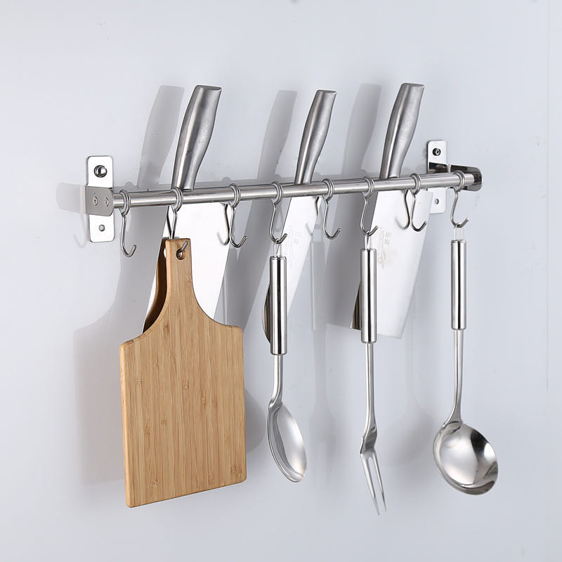 Abnehmbare Schiebehaken Edelstahl Küchenwandmontage Utensil Hängeschiene mit Doppelstange Aufhänger Halter Rack