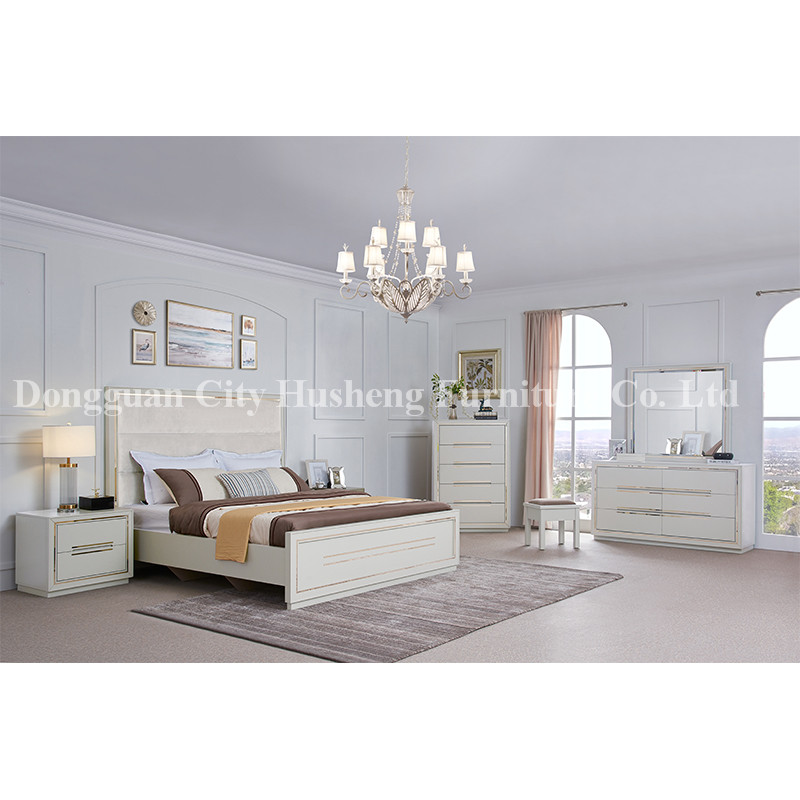 Modern Elegant Bed bedroom Set Möbel mit High White Glossy Painting