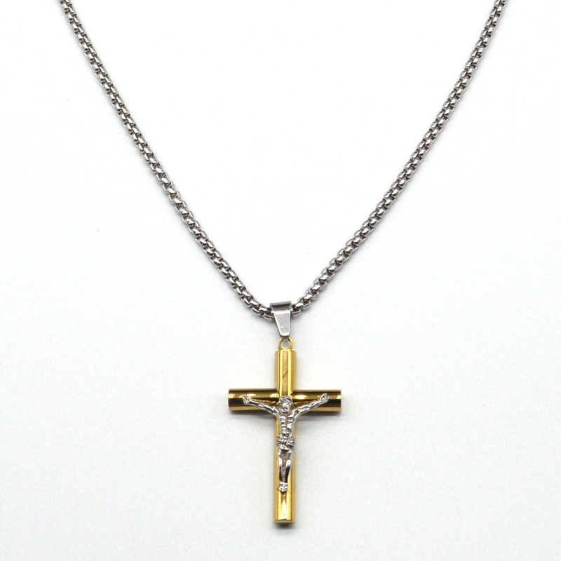 Edelstahlkreuz Jesus Anhänger Halskette rfbnck1098