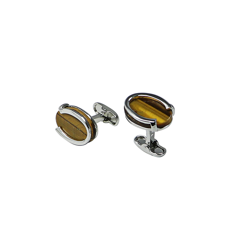 Tiger's Eye Oval U Shape Cuff Links