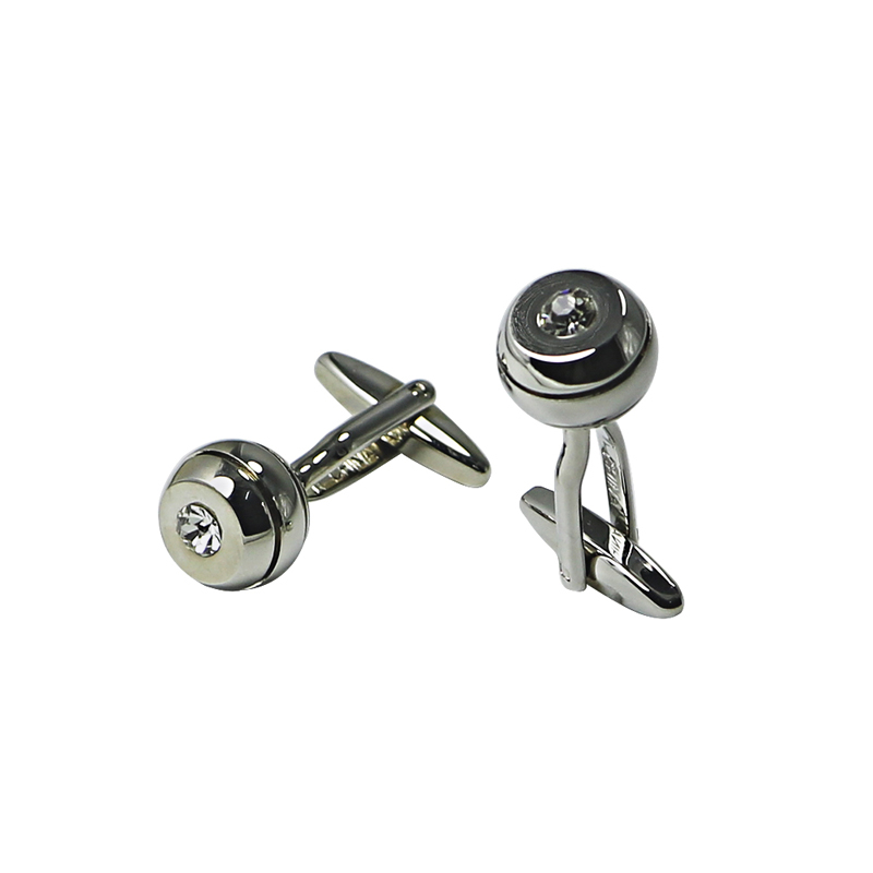 Mens Silvertone Ball mit Rhinstone Suit Cuff Links