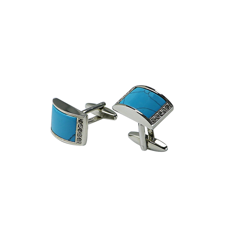 Türkis & Crystal Domed Rectangle Custom Cuff Links