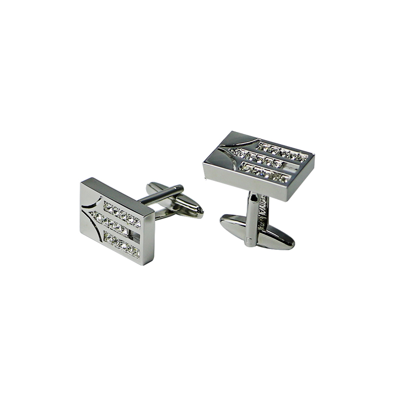 Mens Silvertone Rectangle mit Crystal Rhinstene Cuff Links