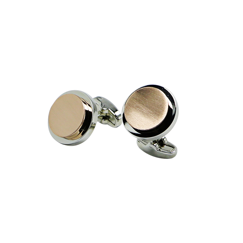 2 Tone Brushed Engrave Round Cuff Links