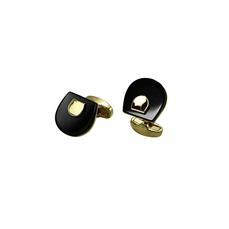 Black Achate Goldtone Classic Manschettenknöpfe
