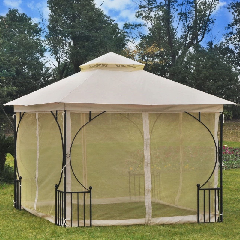 10 'x 10' Stahl-Gartengarten-Pavillon-Baldachin mit Maschennetzwänden und einem Dach, das gegen UV-Strahlen beständig ist