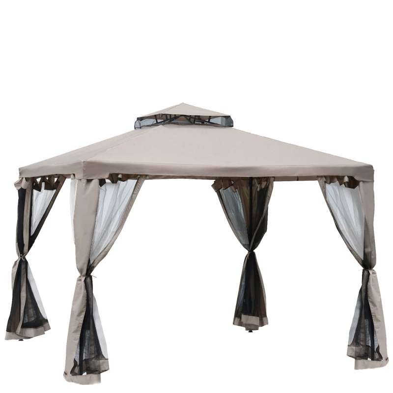 10-82171; x 10 im Bereich 8217; Patio Gazebo Pavilion Canopy Tent, 2-Tier Soft Top mit Netting Mesh Sidewalls, Taupe