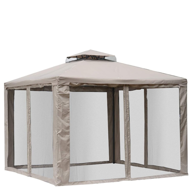 10-82171; x 10 im Bereich 8217; Patio Gazebo Pavilion Canopy Tent, 2-Tier Soft Top mit Netting Mesh Sidewalls, Taupe