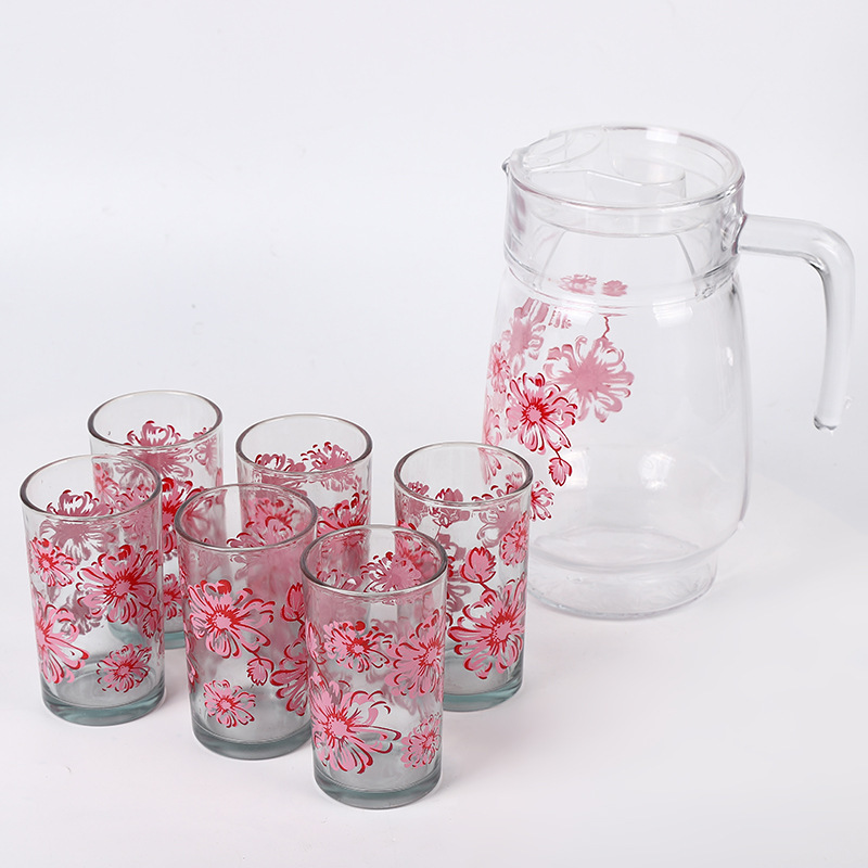 Neues 6-teiliges Tassen- und Krug-Set für den Haushalt Transparente Applique-Wasserschale 6 Glas-Teekanne mit großer Kapazität im Großhandel