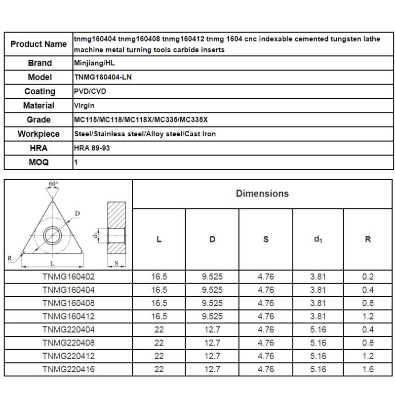 Drehmesser: tnmg160404 tnmg160408 tnmg160412 tnmg 1604 cnc indexierbare zementierte Wolframdrehmaschine Metalldrehwerkzeuge Hartmetalleinsätze