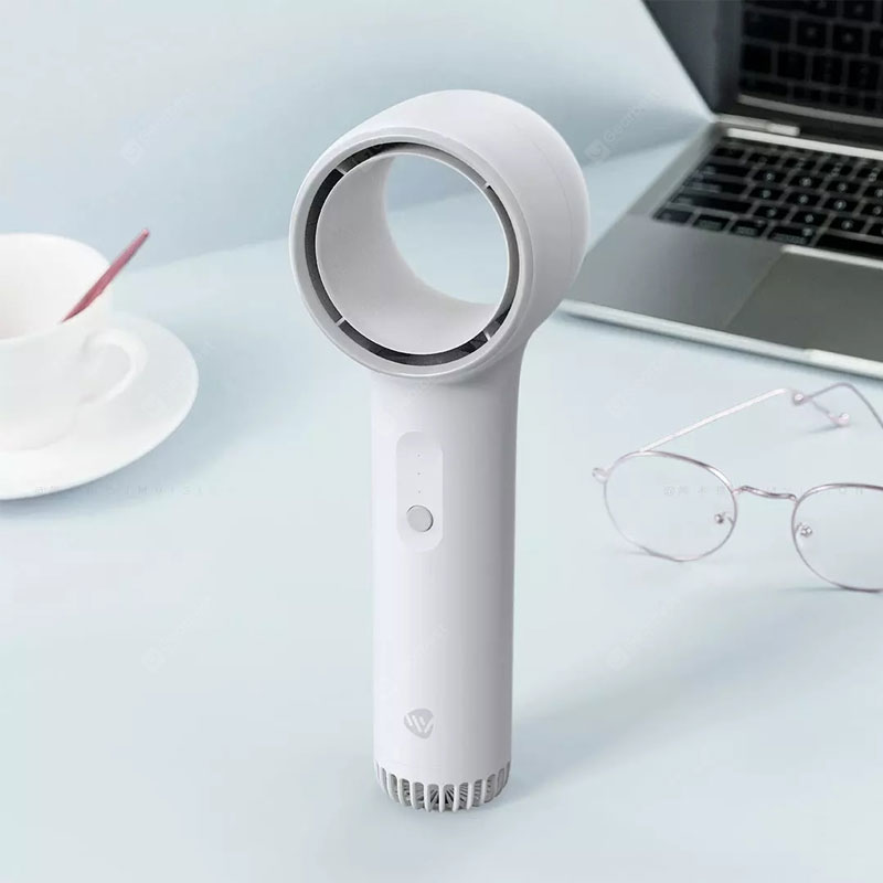 Juntaitong MiNi Handheld Bladeless Fan Bladeless Sicherheit Starker Wind Geräuscharm Schöne und tragbare Flügelschaufel Auto Reisen Verwenden Sie Lüfter - Weiß