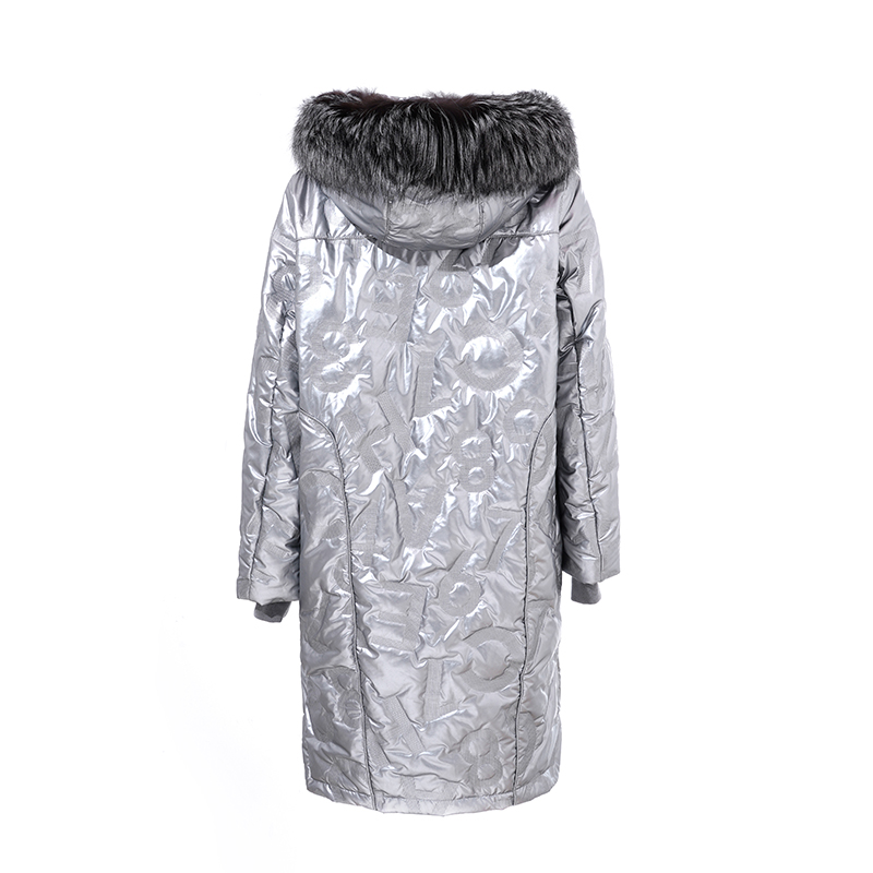 Damen Briefe geprägt Metallic Stoff langen warmen Mantel