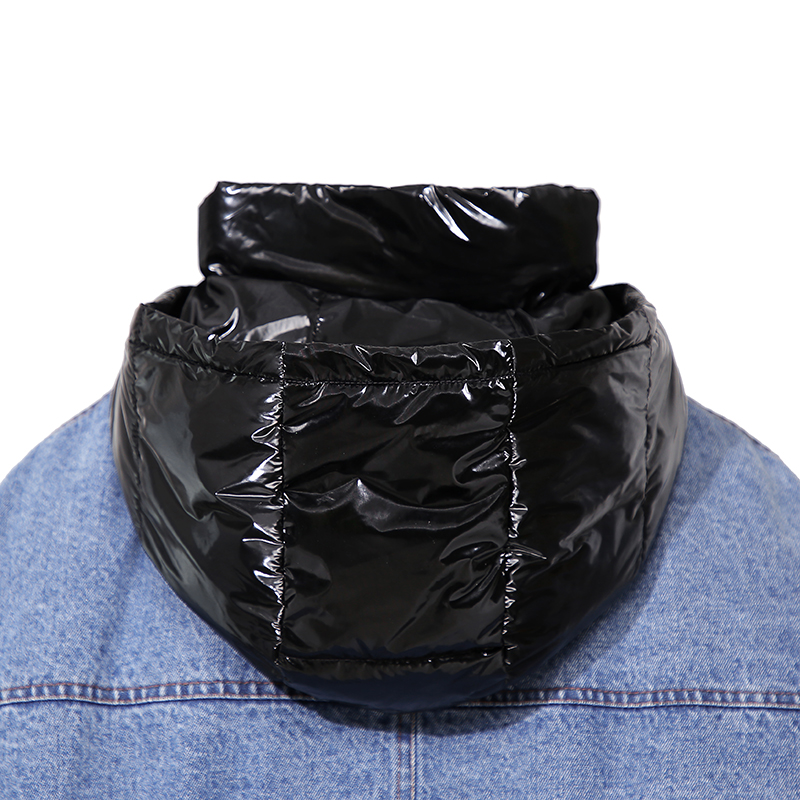 Ladies's glänzend Stoff Kapuzen Zwei-Teile Design warme Jacke