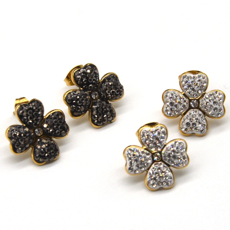 Vierblättrige Kleeohrringe, geeignet für Mädchen und Damen, lieben herzförmige schwarz \/ weiße Ohrringe, China Ruifanbao Schmuckverarbeitungsfabrik