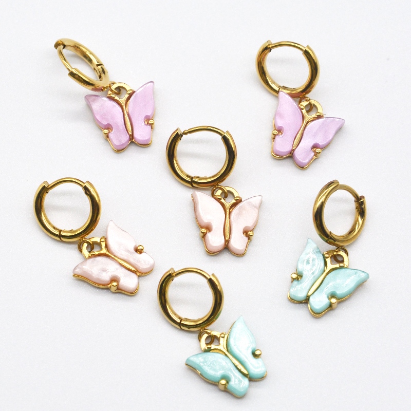 Weibliche Schmetterlings-Ohrringe, bunter Schmetterlings-Schmuck, weibliche vergoldete hängende Ohrringe, weibliche Weihnachtsgeschenke China Ruifanbao Schmuckfabrik