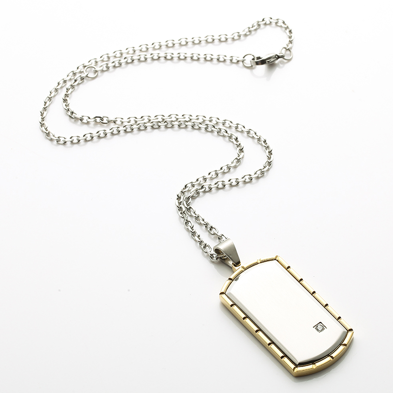 Zweifarbige CZ Inlay Dog Tag Anhänger-Halskette aus Edelstahl für Herren