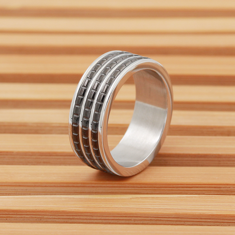 Zweifarbiger schwarz beschichteter Edelstahlring für Herren