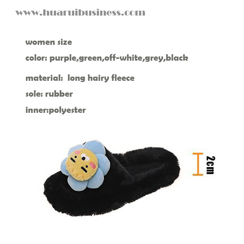 Plüsch Scuff Slipper, Scuffette, Pelz flacher Slipper, Hausschuh mit Sonnenblume