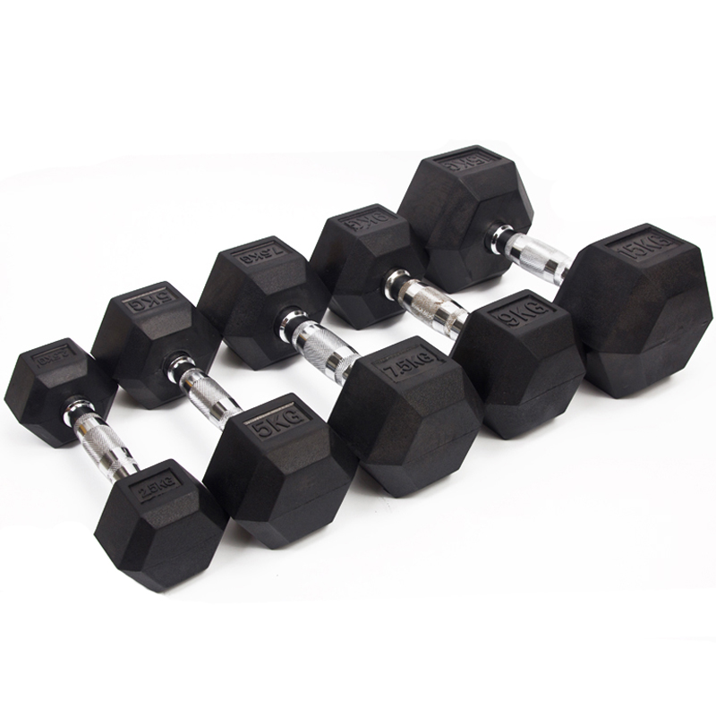 Gummibeschichtet Solid Steel Hexagonal Dumbbell