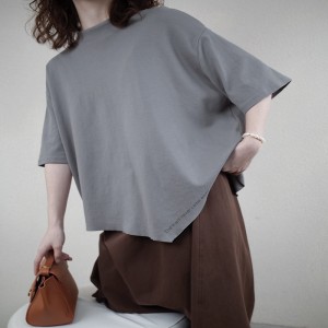 Loose-Fitting Design Minimalist Round Collar Stil Stummärmel Stil Casual Solid Farbe Baumwolle und Leinen überdimensioniert 12631 T-Shirts