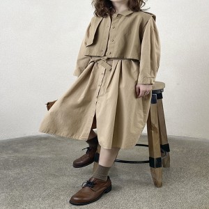 Loose-fitting design Minimalist Stylish Casual Solid color Printed color cotton and linen oversized custom 19572 Shirt Dress + Waistcoat