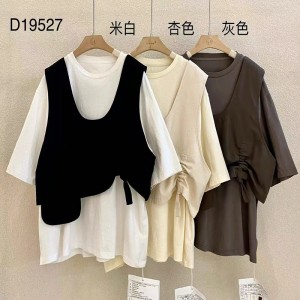 Locker sitzendes Design Minimalistischer runder Kragenstil Genähter Ärmelstil Lässig Einfarbige T-Shirts aus Baumwolle und Leinen in Übergröße nach Maß 19527 T-Shirts + Westen