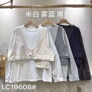 Loose-fitting Design Minimalist Round Collar Stil Stummel Sleeve Stil Casual Solid Farbe Baumwolle und Leinen überdimensioniert 19608 T-Shirts + Waistcoats