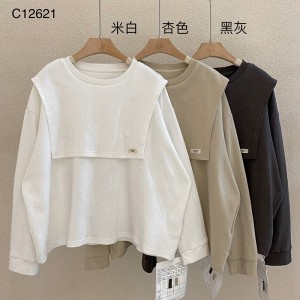 Loose-fitting Design Minimalist Round Collar Stil Stummärmel Stil Casual Solid Farbe Baumwolle und Leinen überdimensioniert 12621 Sweatshirts