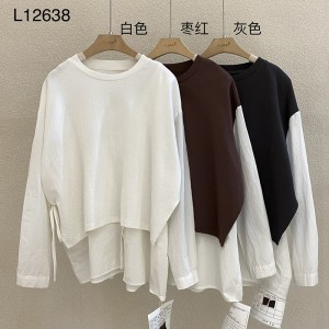 Loose-fitting Design Minimalist Round Collar Stil Stummärmel Stil Casual Solid Farbe Baumwolle und Leinen übergroße kundenspezifische 12638 False Off 160;two-pieces Sweatshirts