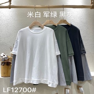 Loose-fitting Design Minimalist Round Collar Stil Stummel Sleeve Stil Casual Solid Farbe Baumwolle und Leinen überdimensioniert 12700 Sweatshirts