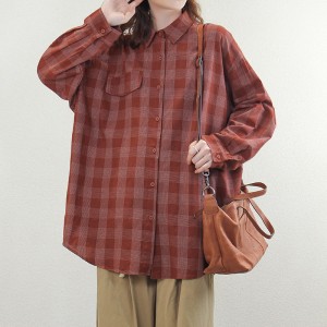 Loose-Fitting Design Minimalist Stylish Casual Solid color Stripped Checked oversizized custom 17799 Loose Checked Shirt