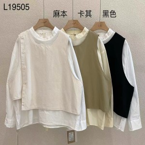 Loose-fitting design Minimalist Stylish Casual Solid color Stripped Checked oversizized custom 19505 Round collar Shirt + Waistcoat