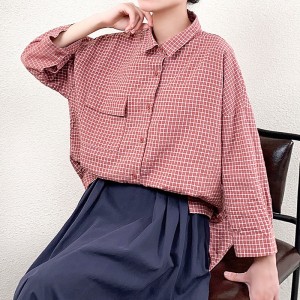 Loose-Fitting Design Minimalist Stylish Casual Solid color Stripped Checked oversizized custom 17836 Loose Checked Shirt