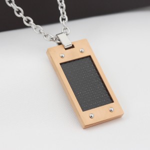 Mens Carbon Fiber Halskette Rose Gold Plated Army Style Stainless Steel Dog Tag Anhänger