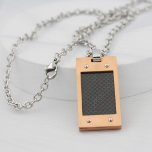 Mens Carbon Fiber Halskette Rose Gold Plated Army Style Stainless Steel Dog Tag Anhänger