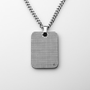 Edelstahl Männer\\\'s Engravable Dog Tag Anhänger mit Cubic Zirconia Stein Fence Muster Halskette