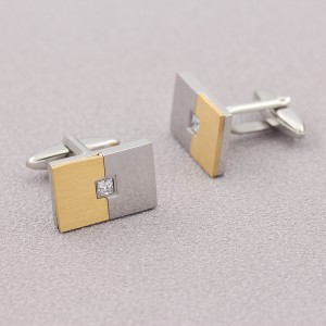 Gravierbare zweifarbige Manschettenknöpfe aus 18 Karat Gold aus Edelstahl mit Zirkonia-Stein