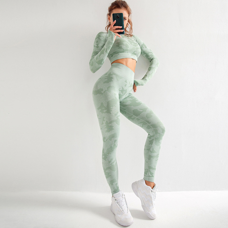 Camouflage Yoga Sportanzug mit schnell trocknendem, atmungsaktivem, ausgehöhltem, nahtlosem Yoga-Anzug