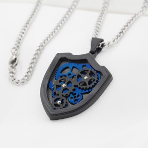 Gear Edelstahl Anhänger zweifarbige schwarz-blaue Halskette Creative Mens Anhänger Schmuck
