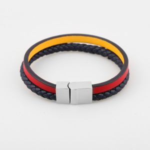 Mode Lederschmuck Echtes Leder Armband Muti-Layer Geflochtener Leder Armreif Edelstahl